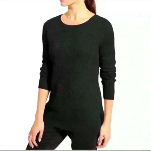 Athleta Sweaters - Athleta Honeycomb Tunic Sweater Black Merino Wool Long Sleeve Pullover Size S